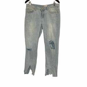 Zara Basic Z1975 Light Wash Pearl Embellished Cropped Ripped Jeans 6/28